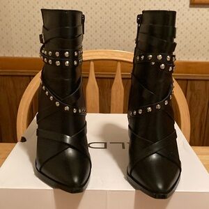 Aldo Black Silver Studded Strappy Booties